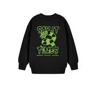 BEETLEJUICE Unisex Kids Black Sweatshirt | Say It Three Times Graphic Sweater for Children | Classic Movie Apparel | Halloween Costume Top for Boys and Girls