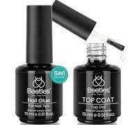 Beetles 2 in 1 Gel Polish and Base Gel Kit for Acrylic Nails, 2PCS 15ML Super Strong Brush On Glue and Top Coat for False Nails, UV/LED Lamp Required