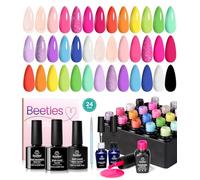 Beetles 20 Christmas Colours Gel Nail Kit with 3Pcs Base and Glossy Matte Top Coat Nude Pink Blue Yellow Manicure Art Polish & 2Pcs White Black Liner Gel for Swirl Comic Book Pop Gift for Girls
