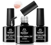 Beetles 3 Pcs 7.5ml Builder Nail Gel No Wipe Base Top Coat Set, Shine Finish and Long Lasting, Soak Off LED Transparent Builder Strengthener Hard Gel Base Top Coat Glossy Shine Finish