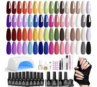 Beetles 52 Pcs Gel Nail Polish Kit with UV LED Light Starter Kit Soak Off 32 Colors Brownnails Glitter Gel Polish Set with Base Top Coat 36W Nail Dryer Building Gel Blomming Gel Nail Art