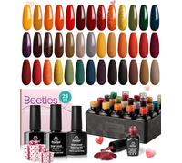 beetles Autumn Gel Polish - 23 Pcs Cozy Campfire Collection Orange Yellow Red Soak off UV LED Nail Lamp Gel Nail Kit Base Top Coat Glitter Manicure Art DIY Nail Thanksgiving Gift for Women