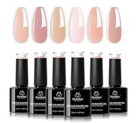 Beetles Builder Gel 6 Colors, 8 in 1 Strengthener Jelly Gel Time to Relax Sheer Peach Clear Builder Nude Pink Skin Tone for All Hard Gel Extension Base Nail Gel False Nail Tips Glue