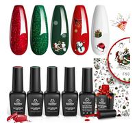 Beetles Christmas Gel Nail Polish Set- Christmas 5 Colors Sparkle Red Green Gel Polish Kit Soak Off LED Gel Nail Kit Manicure Gift with Nail Strengthener Gel and Stickers Nail Art Gifts for Women