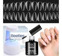 Beetles Easy Nail Extension Set with 500Pcs Soft Short Almond Shape Tips & 5 In 1 Nail Glue Base Gel and Innovative Uv Led Lamp Easy DIY Manicure Art Home Acrylic False Tips Kit