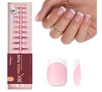 Beetles French Tip Press On Nails: 150 Pcs Pink Short Square Press On Nails 4 in 1 Nail Tips, Pre-Applied Primer & Base Coat, No File Need DIY Manicure for Nail Extension Gifts for Women