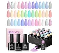 Beetles Gel Nail Polish - 20 Pcs Pastel Paradise Soak Off, Nude Gray Pink Blue Glitter Gel Polish Starter Kit with Glossy Matte Top Base Gel Coat Manicure Kit