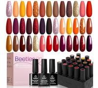 Beetles Gel Nail Polish Set- 20 Colours Gel with Glossy Matte Top Base Coat, Full Maroon Gold Yellow Red Orange Glitter Soak Off UV Manicure DIY Art Gift for Women