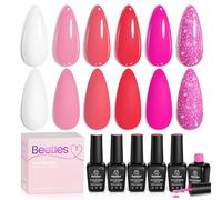 Beetles Gel Nail Polish Set - 6 Colors Pink Rose Red Spring Summer Nail Gel Kit Sweetheart Candies Collection Pink Glitter Gifts for Women Girlfriend Soak Off Nail Lamp Manicure Kit