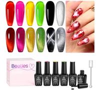 Beetles Gel Nail Polish Set, 6 Colours Silver Cat Eye Gel Polish Sheer Jelly Red Pink Yellow Green Black Neon Translucent Glitter Effect with Magnet Soak Off UV Manicure Gifts for Women