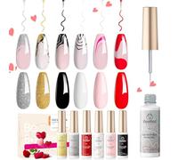 Beetles Gel Nail Polishes-6 Nail Art Gel Liner Set Black White Red Colors Gel Art Paint for Nails Built Thin Nail Art Brush in Gel Pens Soak Off Gold Silver Glitters Nail Art Manicure Kit