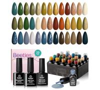 beetles Gel Polish 23Pcs Glamping Trip Emerald Green Orange Brown Blue Golden Holiday Autumn Gel Nail Polish Kit with Base Gel Top Coat Gift Gel Nail Polish Set Soak off UV DIY Manicure