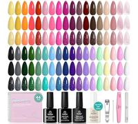 beetles Gel Polish 44 PCS Nail Set, 36 Christmas Colours UV Gel with Base Coat Glossy Matte & Glitter Top Coat Neon Pink Red Green Jelly Blue Nude Vivid Seasons Collection Gifts for Her