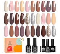 Beetles Gel Polish Bare Collection-16 Colours Pink Nude Brown Glitter Gel Set Peach Natural Skin Tone Manicure Art with Glossy Matte Base Top Coat Gift for Girls