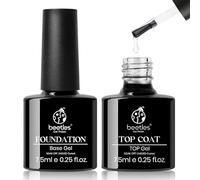 Beetles Gel Polish No Wipe Top and Base Coat Set, 2pcs 7.5ml Clear Glossy Shine Finish Long Lasting Soak Off LED Lamp Nail Polish