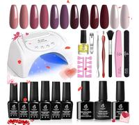 Beetles Gel Polish Starter Kit 6 Pcs Rose Petals Winter Gel Polish Set with 48W UV LED Nail Lamp Gel Nail Kit Base Gel Top Coat Peach Pink Purple Burgundy Red Gel Nail