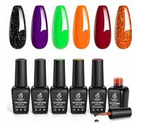 beetles Halloween Gel Polish Nail Set Hocus Pocus Collection Autumn Winter Orange Green Purple Black Glitter Gel Polish Set Soak Off Nail Lamp Uv LED Cured Manicure Gift for Girls