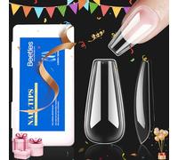 Beetles Medium Coffin False Nails Tips 500Pcs Fake Gel Tips Acrylic Press on Nails Clear Artificial False Nails Need Nail Glues for Acrylic Nail/Dip Powder Nails/Poly Extension Gel Nail Art DIY Home