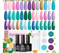 Beetles Mermaid Mantra 20 Colors Gel Nail Polish Set Soak off Pink Purple Blue Green Base Top Coat Brushes 6 Pcs Glitter Stickers Nails Gifts for Women
