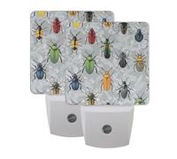 Beetles Night Light 2 Pack Plug in Wall with Dusk to Dawn Sensor Led Lamp for Women Men Night Lights Plug in Wall Decor for Bedroom Kitchen Corridor, 0.5W