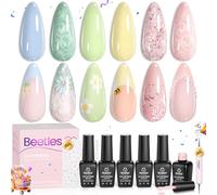 beetles Pastel Gel Nail Polish 6 Colours Spring Nude Pink Green Yellow Blue Set Drawing Swirl Shell Thread Effect Gel Polish Spring Summer Nails DIY Manicure Gifts for Women Girls