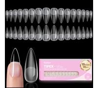 Beetles Tipex Lite Pre-Built Apex Nail Tips, Stiletto Medium,16 Sizes 96pcs, Flat-Nail Friendly Acrylic Tips for Natural Nail Beds, Easy for Beginner DIY