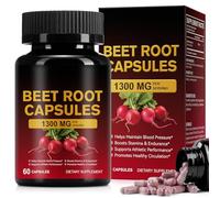 Beetroot Capsules 1300mg, Beetroot Powder for Endurance Support & Energy, Vegan Beet Root Supplement (60 Capsules, 30-Day Supply)
