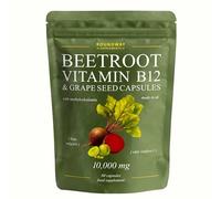 Beetroot Capsules with Vitamin B12 & Grape Seed Extract for Energy & Immunity + Nitric Oxide | High Strength 9000mg Beetroot, 1000mcg Methylcobalamin | 60 Capsules (2 Months) by Roundway Supplements