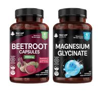 Beetroot & Magnesium Glycinate Bundle - 5100mg Beetroot Enriched with Black Pepper + 1040mg Magnesium Providing 208mg Elemental - UK Made by New Leaf