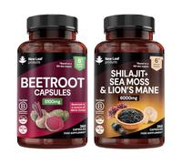 Beetroot & Shilajit Seamoss and Lions Mane Bundle - 5100mg Beetroot Enriched with Black Pepper + 60% Fulvic Acid Shilajit, Irish Sea Moss, Lions Mane - UK Made by New Leaf
