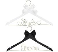 Beeveer 2 Pcs Bride and Groom Dress Hanger Wedding Wooden Hanger with Bow Tie Mr and Mrs Hangers Bridesmaid Hanger for Tuxedo Suit Bridal Wedding Gift Bridal Party Shower