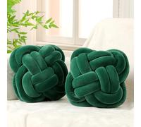 Beeveer 2 Pcs Knot Pillow Balls Set, 12 Inch Soft Decorative Throw Knot Pillow Ball, Large Square Knotted Floor Cushion for Living Room Bedroom Sofa Couch Bed Home Decoration(Dark Green)