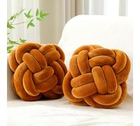 Beeveer 2 Pcs Knot Pillow Balls Set, 12 Inch Soft Decorative Throw Knot Pillow Ball, Large Square Knotted Floor Cushion for Living Room Bedroom Sofa Couch Bed Home Decoration(Caramel Brown)
