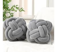 Beeveer 2 Pcs Knot Pillow Balls Set, 12 Inch Soft Decorative Throw Knot Pillow Ball, Large Square Knotted Floor Cushion for Living Room Bedroom Sofa Couch Bed Home Decoration(Light Gray)