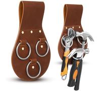 Beeveer 2 Pcs Spud Wrench Holder Genuine Leather 3 Ring Sleever Bar Holder Durable Handmade Ironworker Tools, Brown
