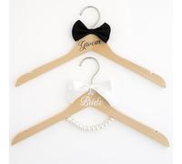 Beeveer 2 Pcs Wedding Hangers Bride and Bridegroom Wedding Dress Hangers with Bow Tie for Tuxedo Favors Bridal Party Shower(Vivid)