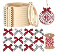 Beeveer 25 Pieces Christmas Embroidery Kits Includes Mini Embroidery Hoops Plastic Circle, Bows, Cotton Rope Cross Stitch Hoop Ring for Art Craft Handy Sewing DIY Xmas Tree Decoration(2.5 Inch)