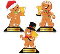 Beeveer 3 Pcs Christmas Gingerbread House Contest Trophy 6.1 Inch Wooden Gingerbread Man Decorating Kit Funny Party Trophies Gingerbread Man Awards for Christmas Xmas Decorations