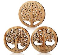 Beeveer 3 Pcs Life Tree Wooden Trivets for Hot Dishes 8 Rustic Round Tree Trivet Set Hot Plate Holders Heat Resistant Polite Trees Coasters for Table Dishes Pots and Pans(Light Wood Color)