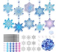 Beeveer 30 Sets Winter Snowflake Suncatchers Art Kits DIY Christmas Snowflake Suncatcher Crafts Paint Your Own Window Ornaments for Boys Girls Winter Xmas Classroom School Activity Party Favor
