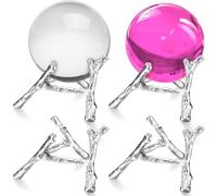Beeveer 4 Pcs Crystal Ball Stand Display Holder Egg Sphere Stand Photography Props Crystal Balls Ornament Rack Holder Silver Metal Base Tree Tripod Modern Simplicity for Home Decoration