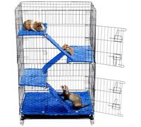 Beeveer 4-Tiers Large Ferret Cage with 7 Pcs Ferret Cage Liner, Chinchilla Crate Indoor Large Pet Crate with Wheels, Small Animal Cages with Ramp, Hideout, Pull Out Tray, for Rat Hamster, Hedgehog