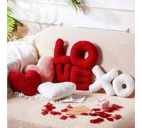 Beeveer 5 Pcs Valentine White Pink Red Heart Shape Pillow Cute Love Words Shaped Heart Shaped Pillow Soft Heart Throw Pillow Plush Heart Cushion for Girls Friends Children Gift Living/Dining Room