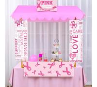 Beeveer 6 Packs Breast Cancer Awareness Cardboard Tabletop Hut Decor Kit with Frame Cardboard Tabletop Hut Pink Ribbon Banner Hope Faith Strength Cutout for Breast Cancer Event Survivor Party Supplies