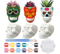 Beeveer 6 Sets Mexican Sugar Skull Crafts for Adults Skulls to Paint Skeleton Planter Paintable Ceramics Classroom Paintable Plant Pots to Paint for DIY Project Activity Decor