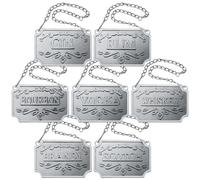 Beeveer 7 Pcs Liquor Decanter Tags Alcohol Labels with Adjustable Chain Set for All Liquor Bottle Home Bar Dad Gifts, Whiskey Scotch Bourbon Gin Rum Vodka Brandy (Silver)