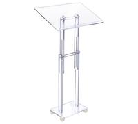 Beeveer Acrylic Podium Stand Clear Lecterns Pulpits for Classroom Office Concert Lecture 23.6'' x 15.7'' Angle Height Adjustable Rolling Pulpits with Lockable Wheels for Churches Mobile Pulpit Podium