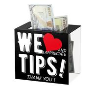 Beeveer Acrylic Tip Jar for Bartender Bars 6 x 4 x 5 Inch Tip Collection Box Donation Suggestion Box Money Storage Container for Restaurants Musicians Driver