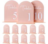 Beeveer Arched Wedding Table Numbers with Stands 1-10, 5x7 Inch Acrylic Table-number Sign with Holder for Wedding Reception, Party, Anniversary, Event(Nude Pink)
