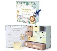 Beeveer Baby Keepsake Box Newborn Memory Organizer with 9 Labeled Compartments First Keepsake Book Gift Box for Pregnancy Mother"s Day Baby Shower New Maternity (Green,Jungle Animal)